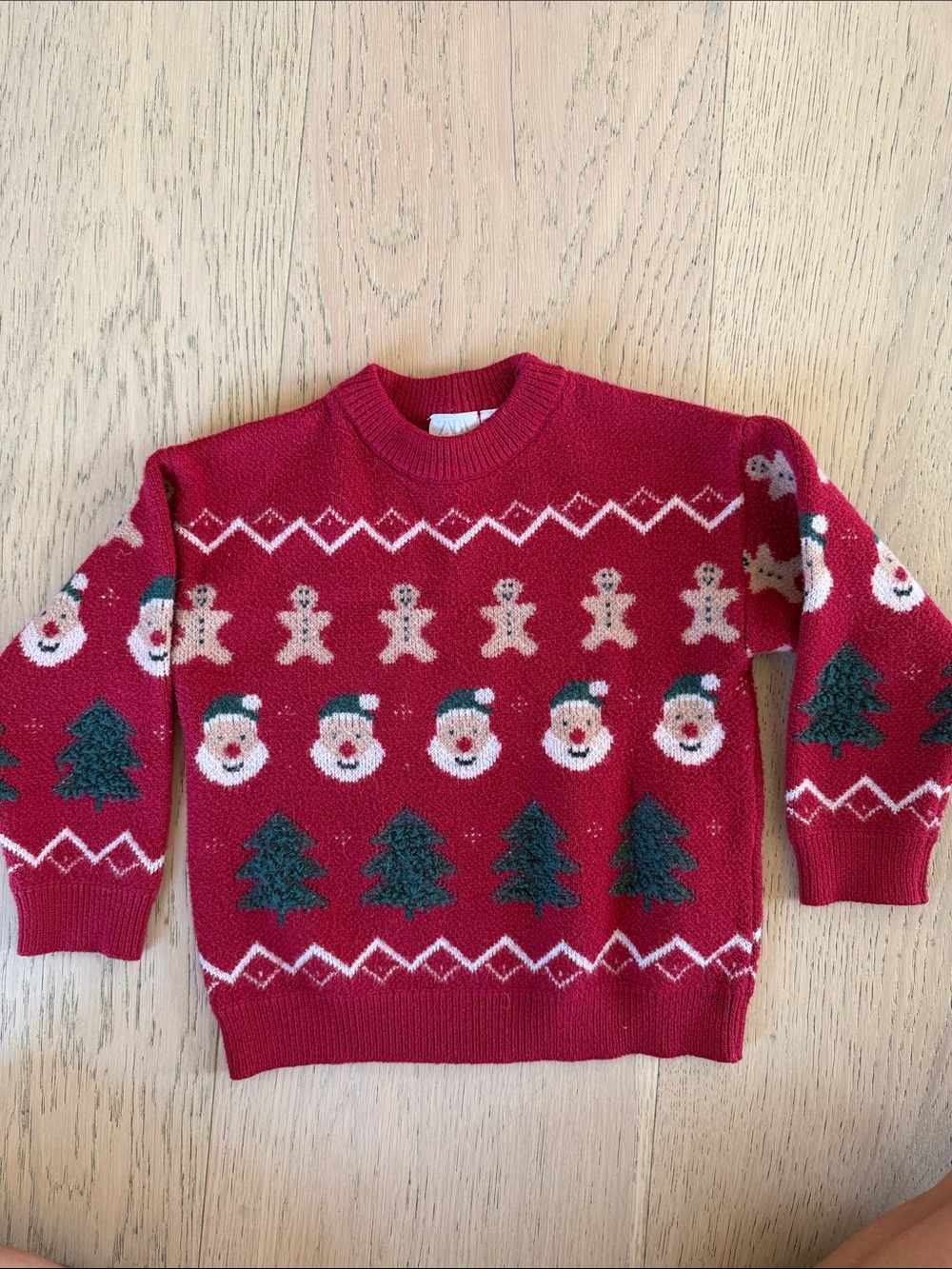 Holiday Red Christmas Sweater with Santa & Tree Motif